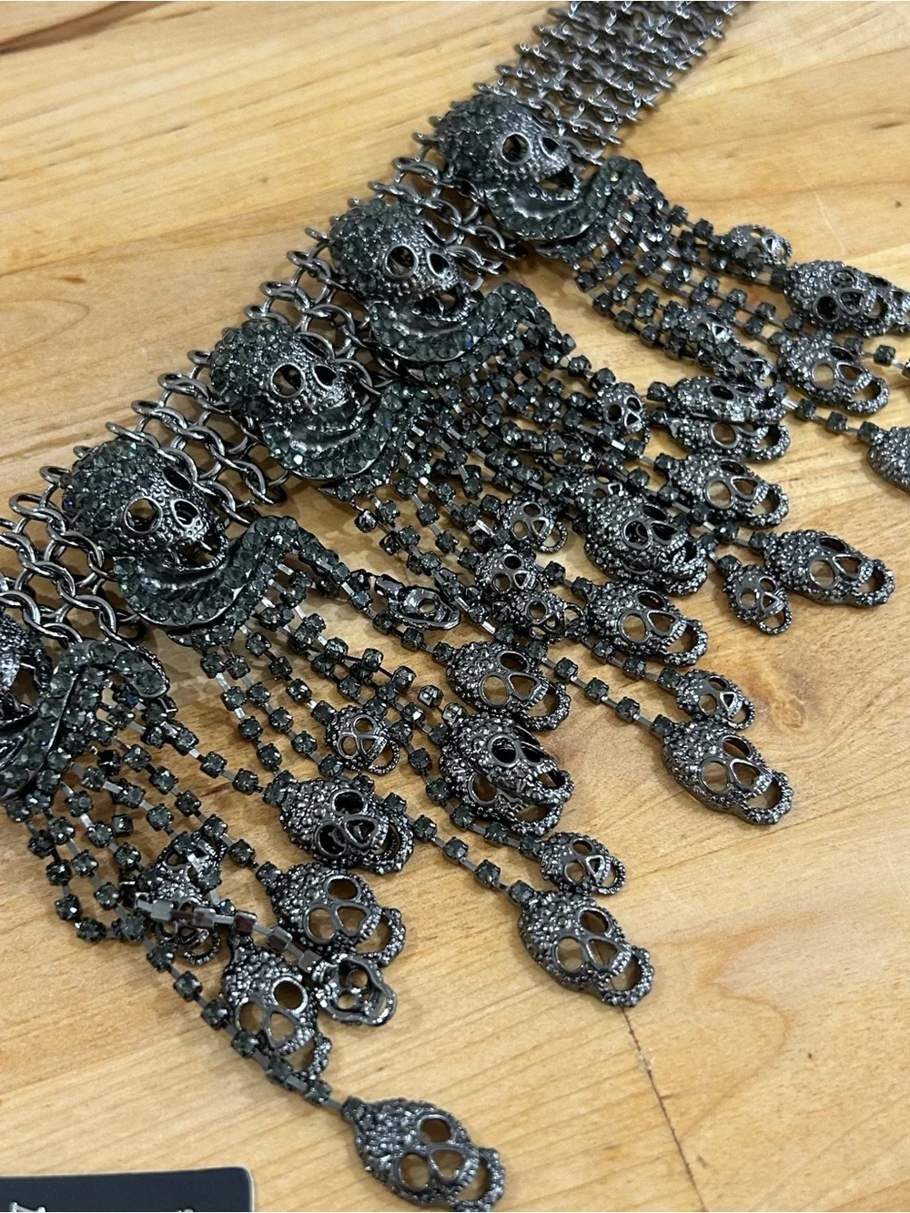 Gunmetal Chainmail Gothic Skull Statement Necklace Eye Candy Los Angeles